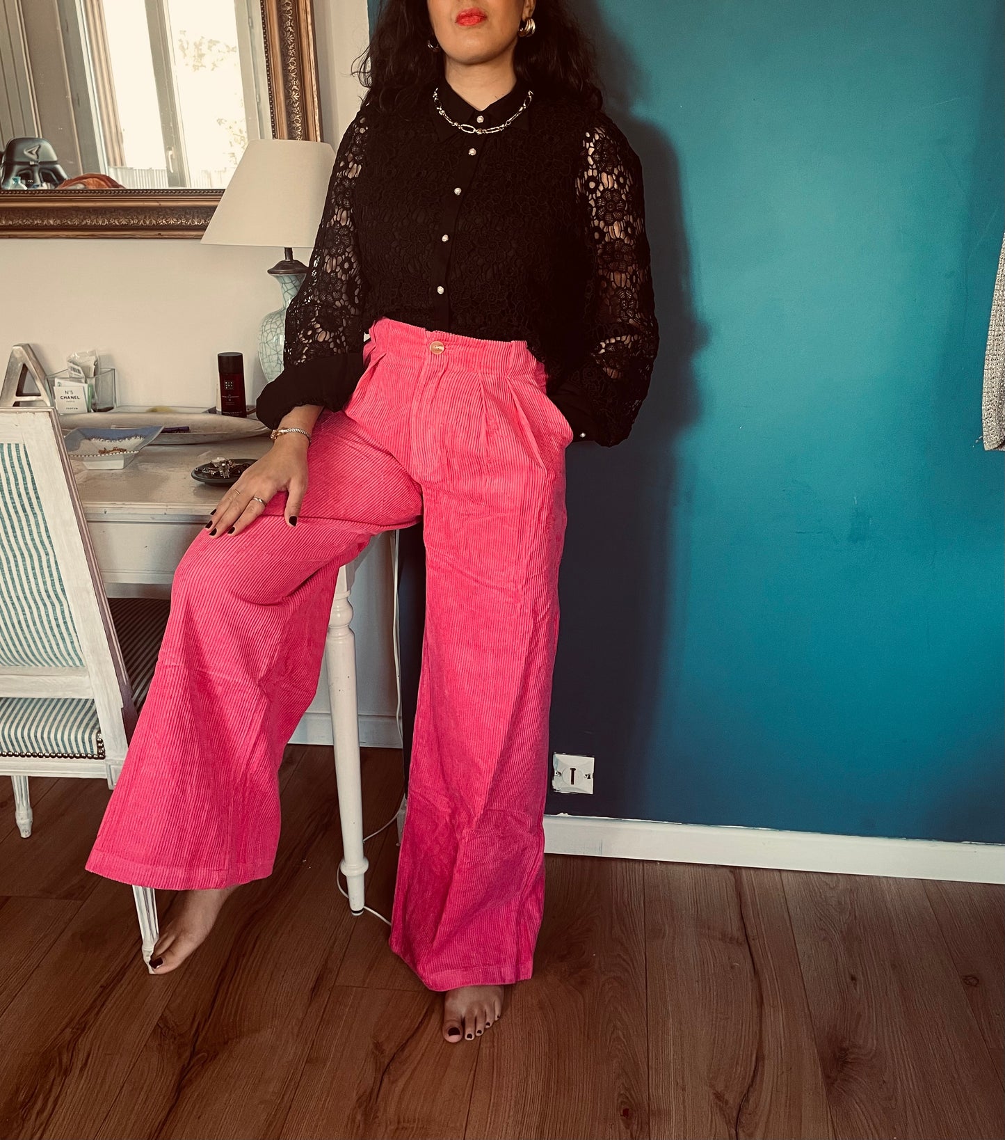 PANTALON VELOUR FUCHSIA