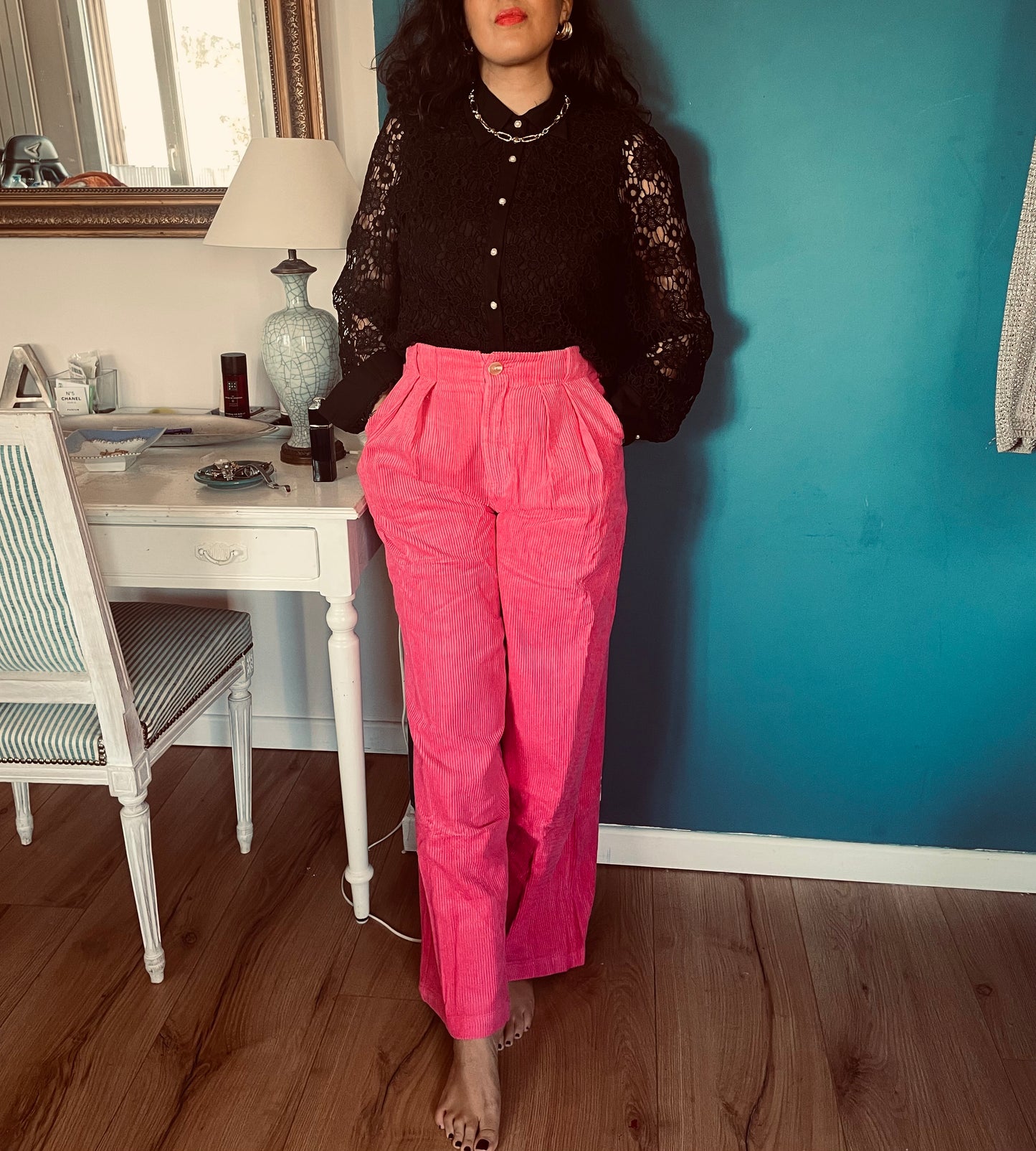 PANTALON VELOUR FUCHSIA